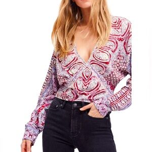 FREE PEOPLE Boho Pink Paisley Long Sleeve Top